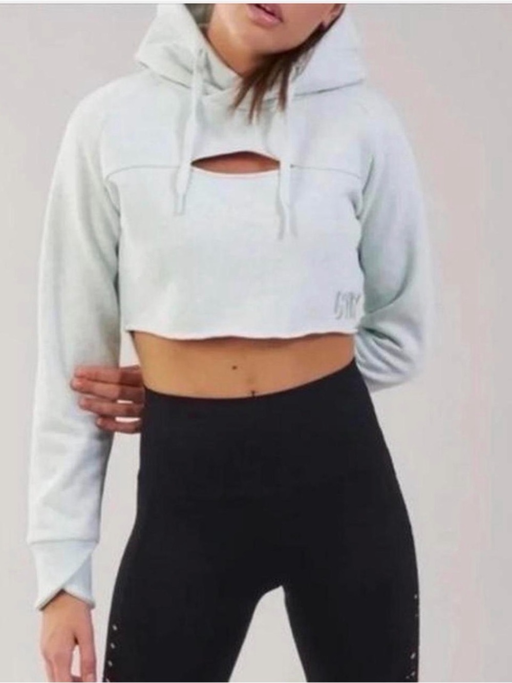 Gymshark CROPPED RAW EDGE HOODIE Medium Sea Foam Green Marl